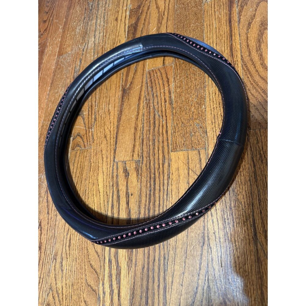 Bedazzled Pink Rhinestone Leather Steering Wheel Cover 14.5 inches